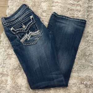 Miss Me Dark Blue Boot Cut Jeans with Embellished Pockets